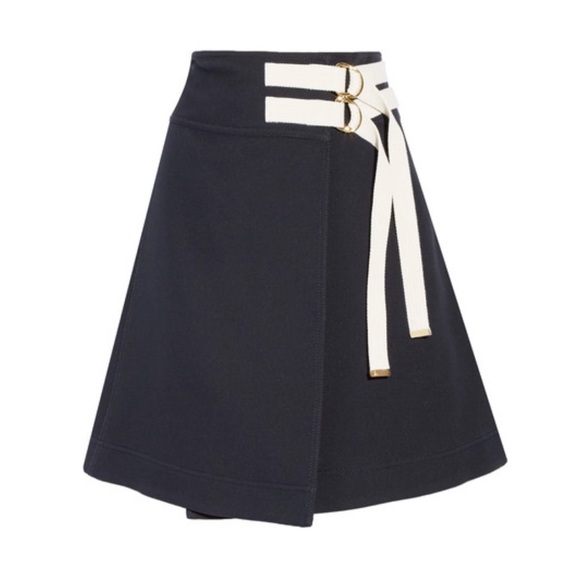 MARNI Canvas Trimmed Twill Wrap Skirt Navy Blue White Cream Size EU 36 / US 2-4 - Picture 15 of 16